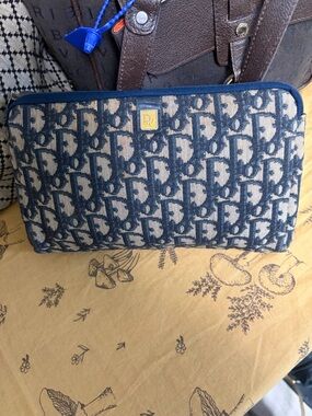 Christian Dior Navy Monogram Canvas Zip Pouch